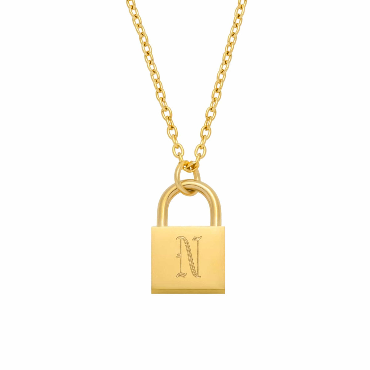 BohoMoon Stainless Steel Padlock Gothic Initial Necklace Gold / A