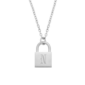 BohoMoon Stainless Steel Padlock Gothic Initial Necklace Silver / A