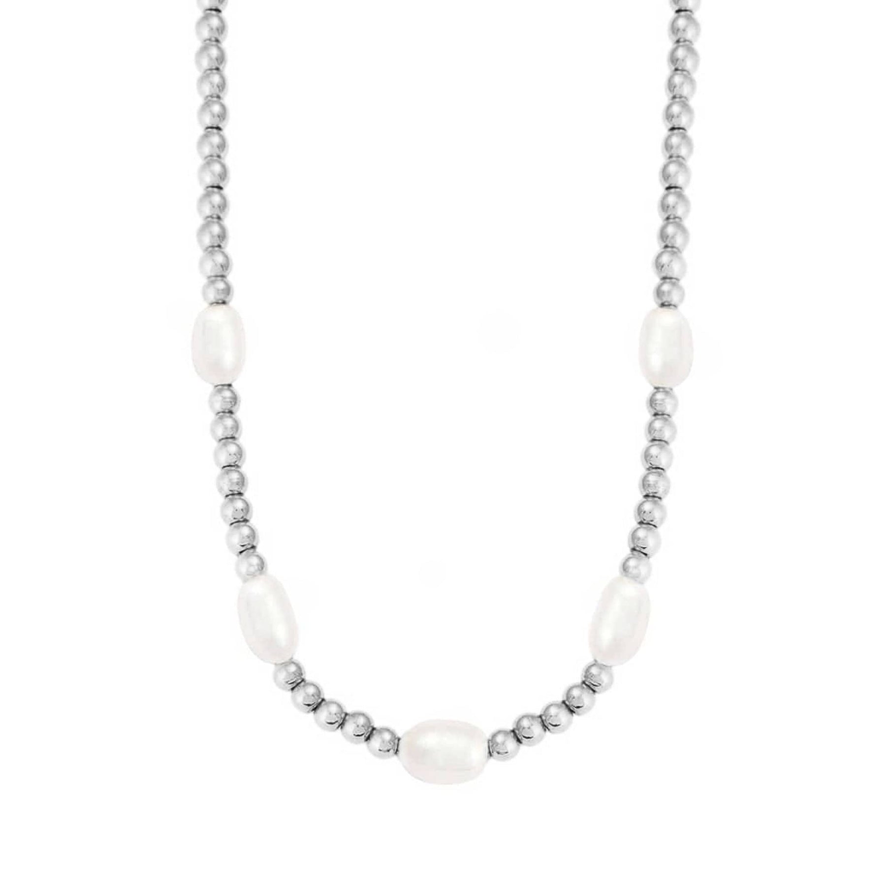 BohoMoon Stainless Steel Palm Springs Pearl Necklace Silver