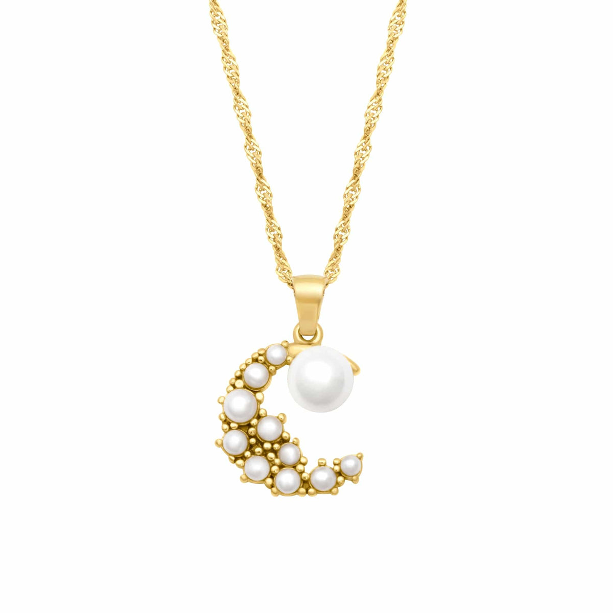 BohoMoon Stainless Steel Pearl Moon Necklace Gold