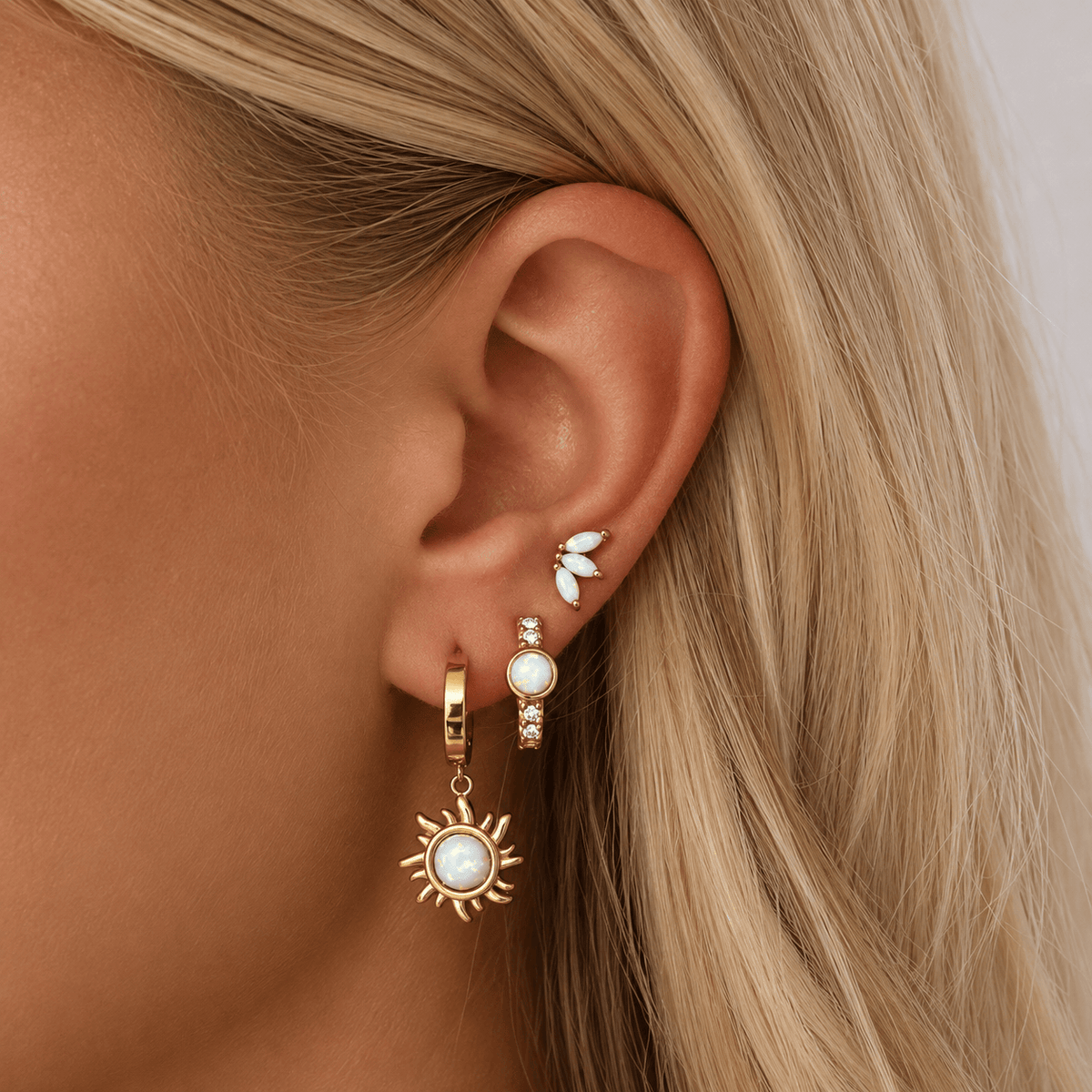 Bohomoon Stainless Steel Rae Opal Sun Hoop Earrings
