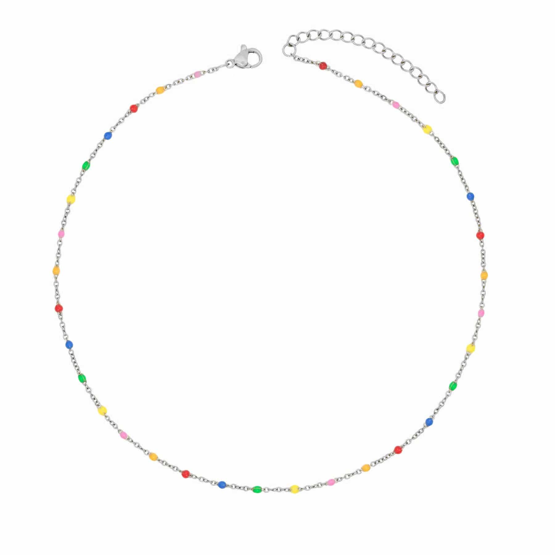 BohoMoon Stainless Steel Rainbow Beaded Necklace Silver