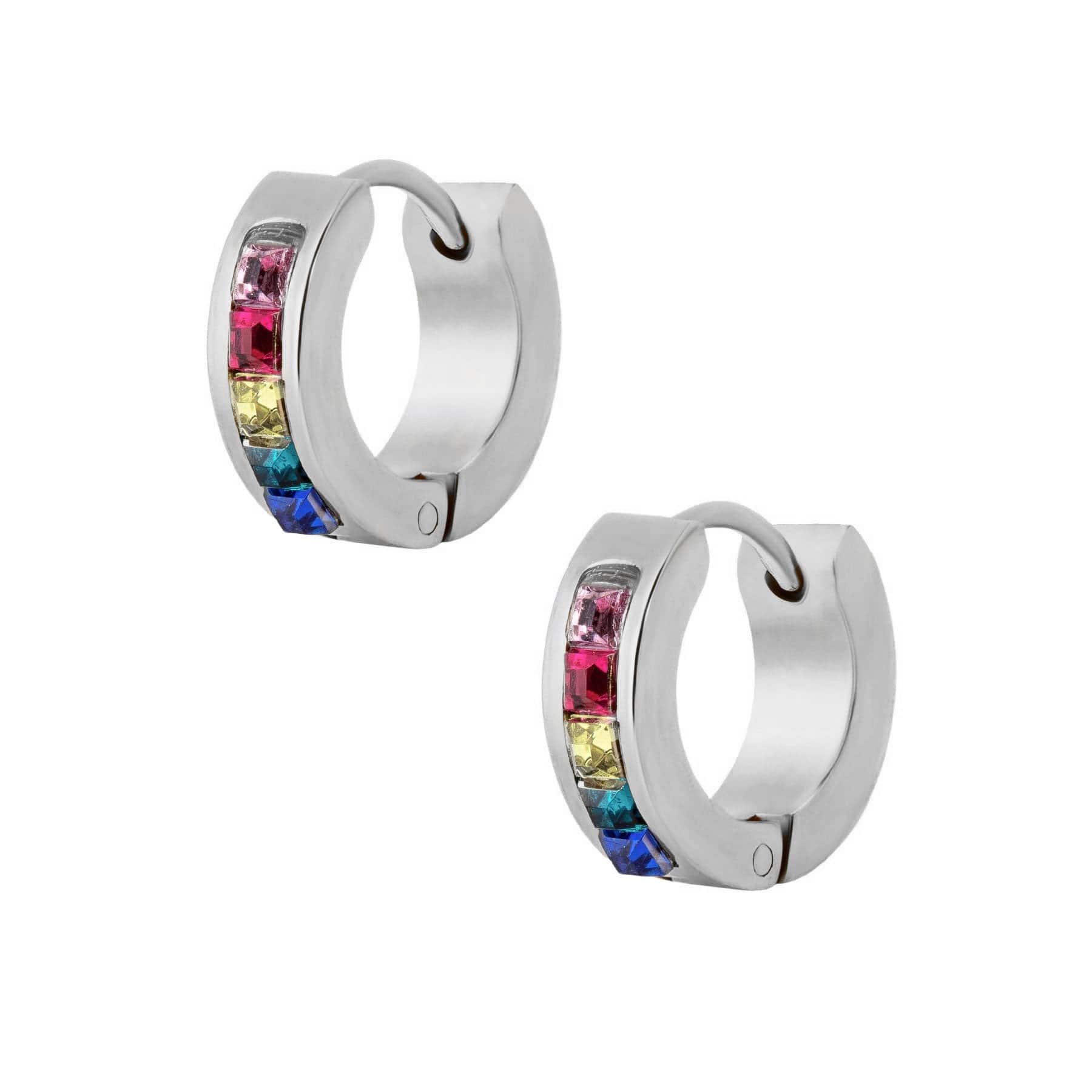 BohoMoon Stainless Steel Rainbow Hoop Earrings Silver