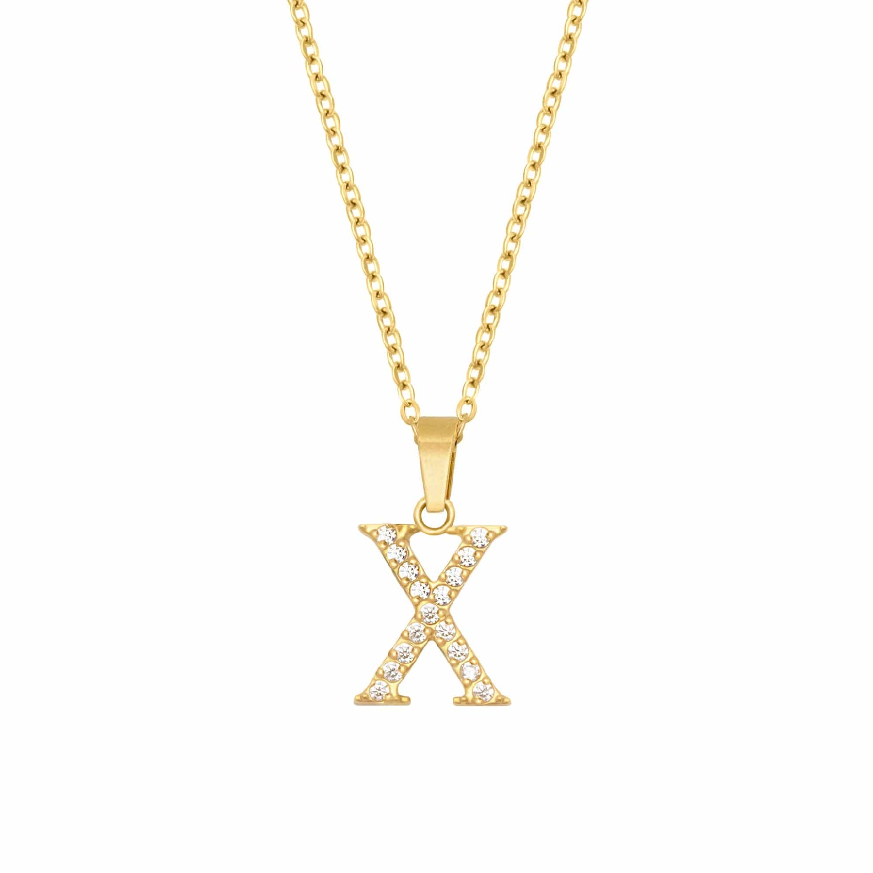 BohoMoon Stainless Steel Roman Numerals Necklace Gold / X