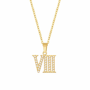 BohoMoon Stainless Steel Roman Numerals Necklace Gold / VIII