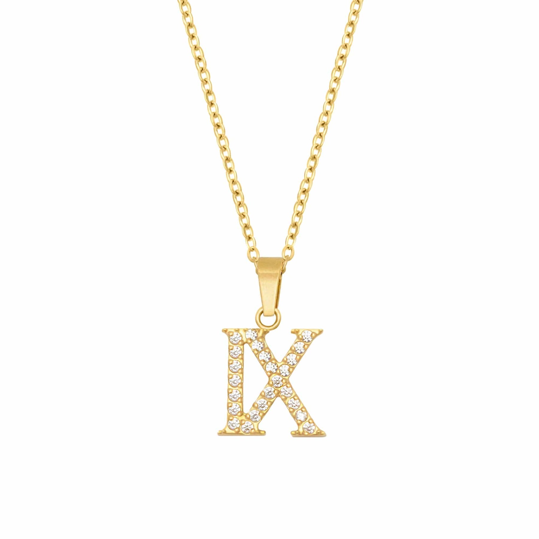 BohoMoon Stainless Steel Roman Numerals Necklace Gold / IX