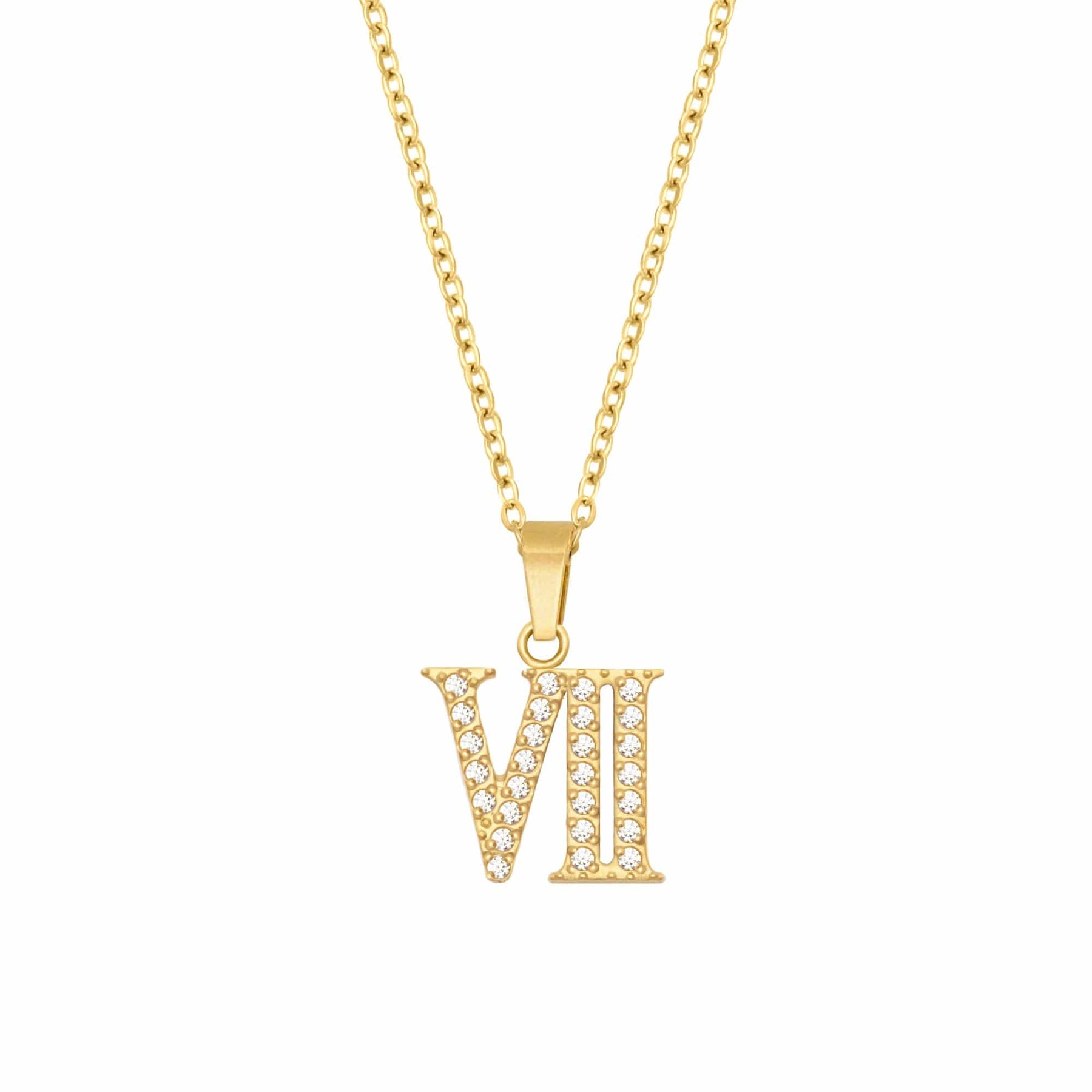 BohoMoon Stainless Steel Roman Numerals Necklace Gold / VII