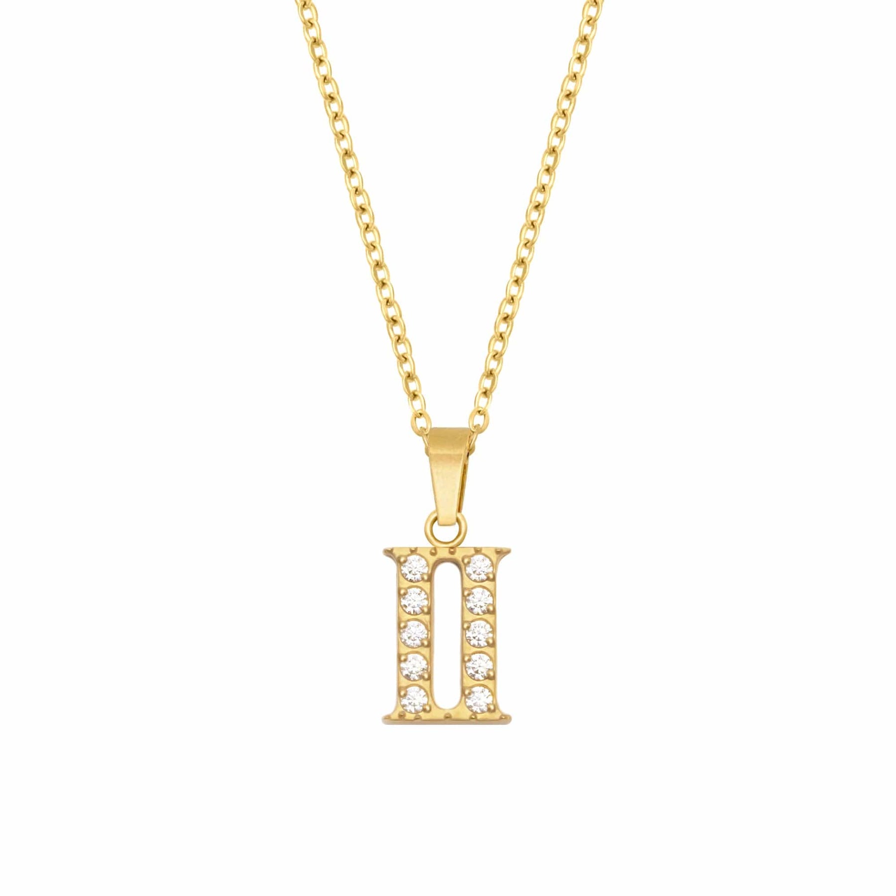 BohoMoon Stainless Steel Roman Numerals Necklace Gold / II