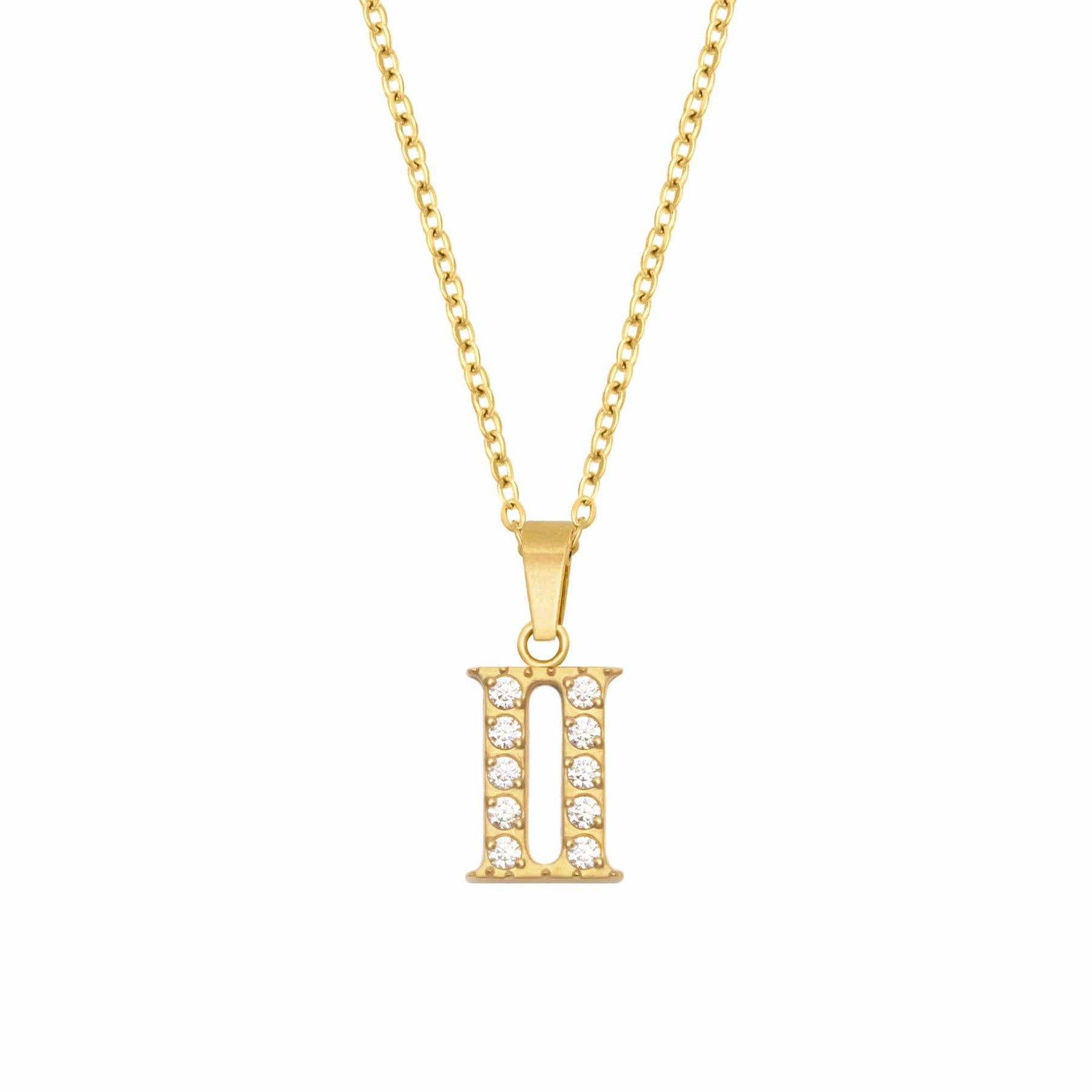 BohoMoon Stainless Steel Roman Numerals Necklace Gold / II