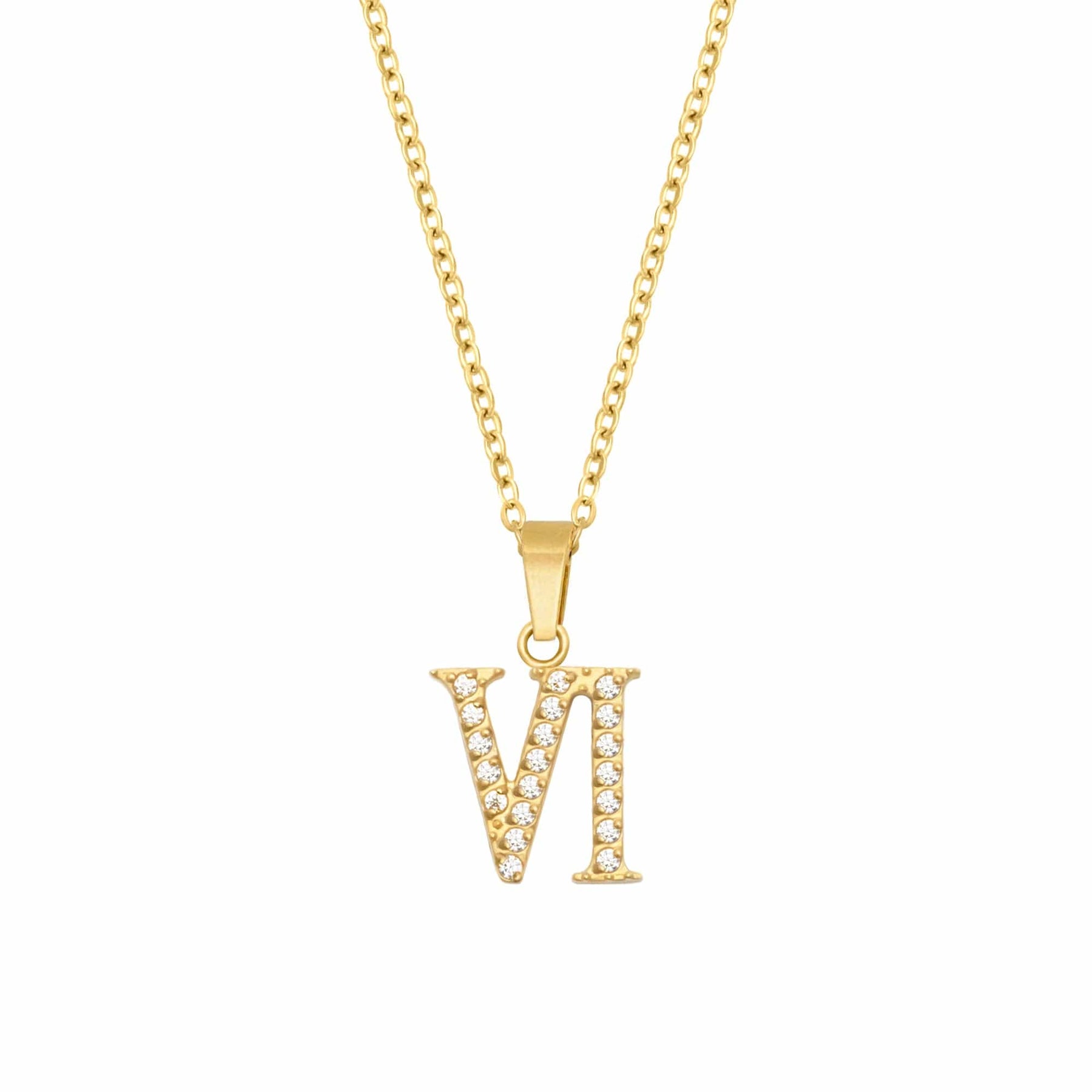 BohoMoon Stainless Steel Roman Numerals Necklace Gold / VI