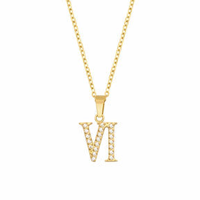 BohoMoon Stainless Steel Roman Numerals Necklace Gold / VI