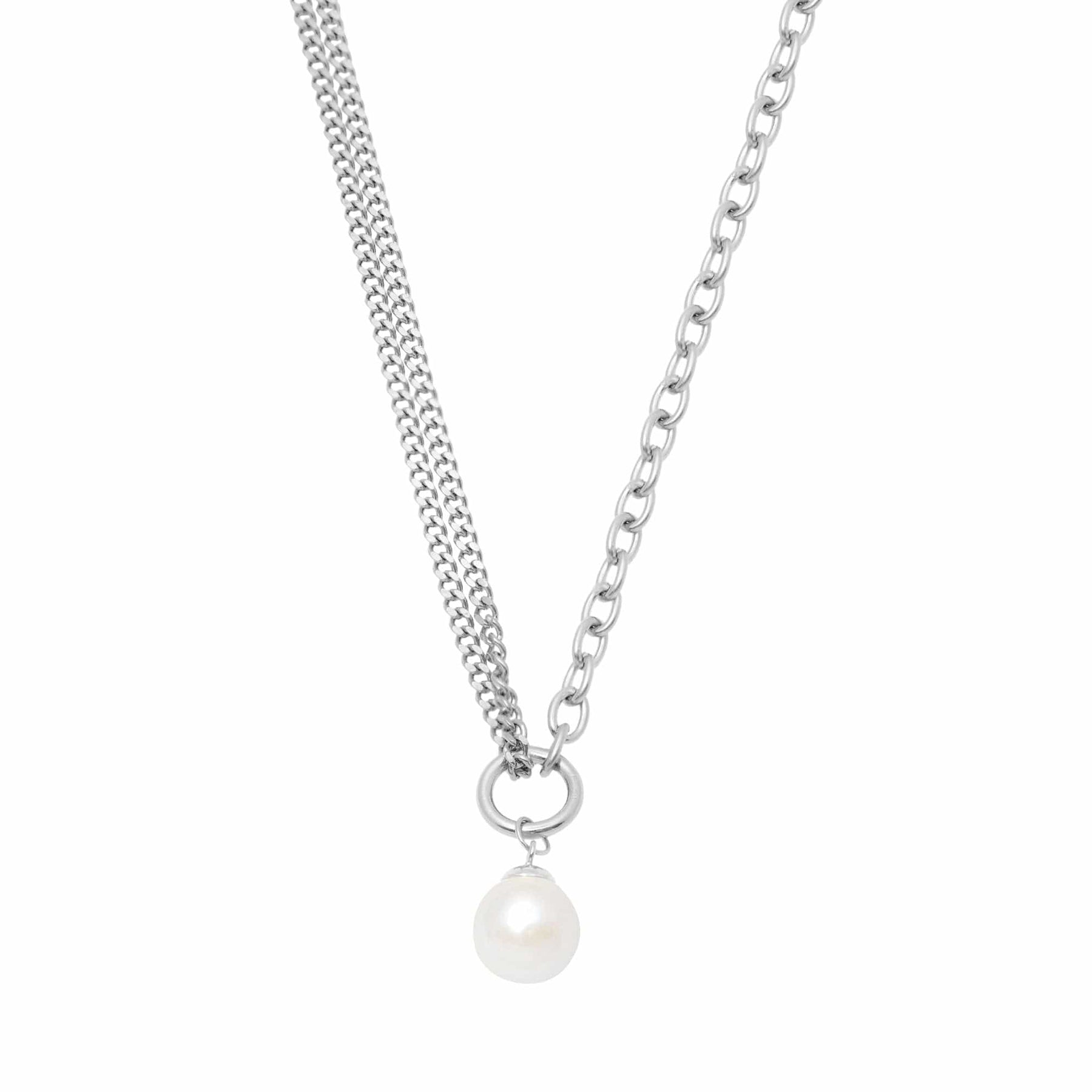 BohoMoon Stainless Steel Saffron Pearl Necklace Silver
