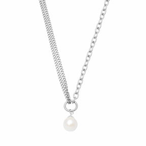 BohoMoon Stainless Steel Saffron Pearl Necklace Silver