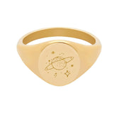 BohoMoon Stainless Steel Saturn Signet Ring Gold / US 4 / UK H / EUR 46 / (xxsmall)
