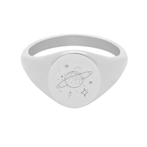 BohoMoon Stainless Steel Saturn Signet Ring Silver / US 4 / UK H / EUR 46 / (xxsmall)
