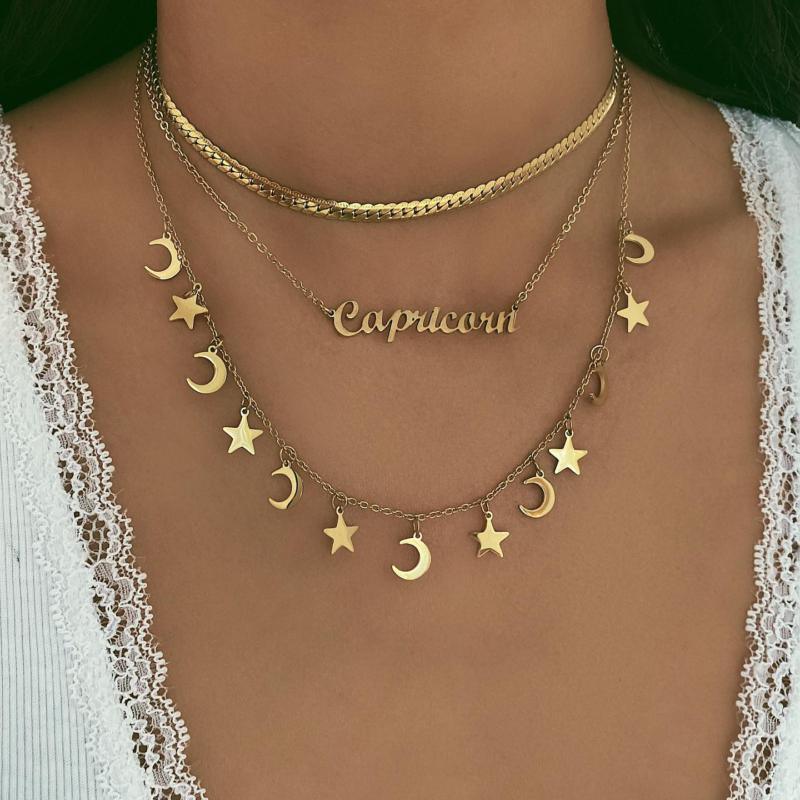 BohoMoon Stainless Steel Script Zodiac Choker Necklace