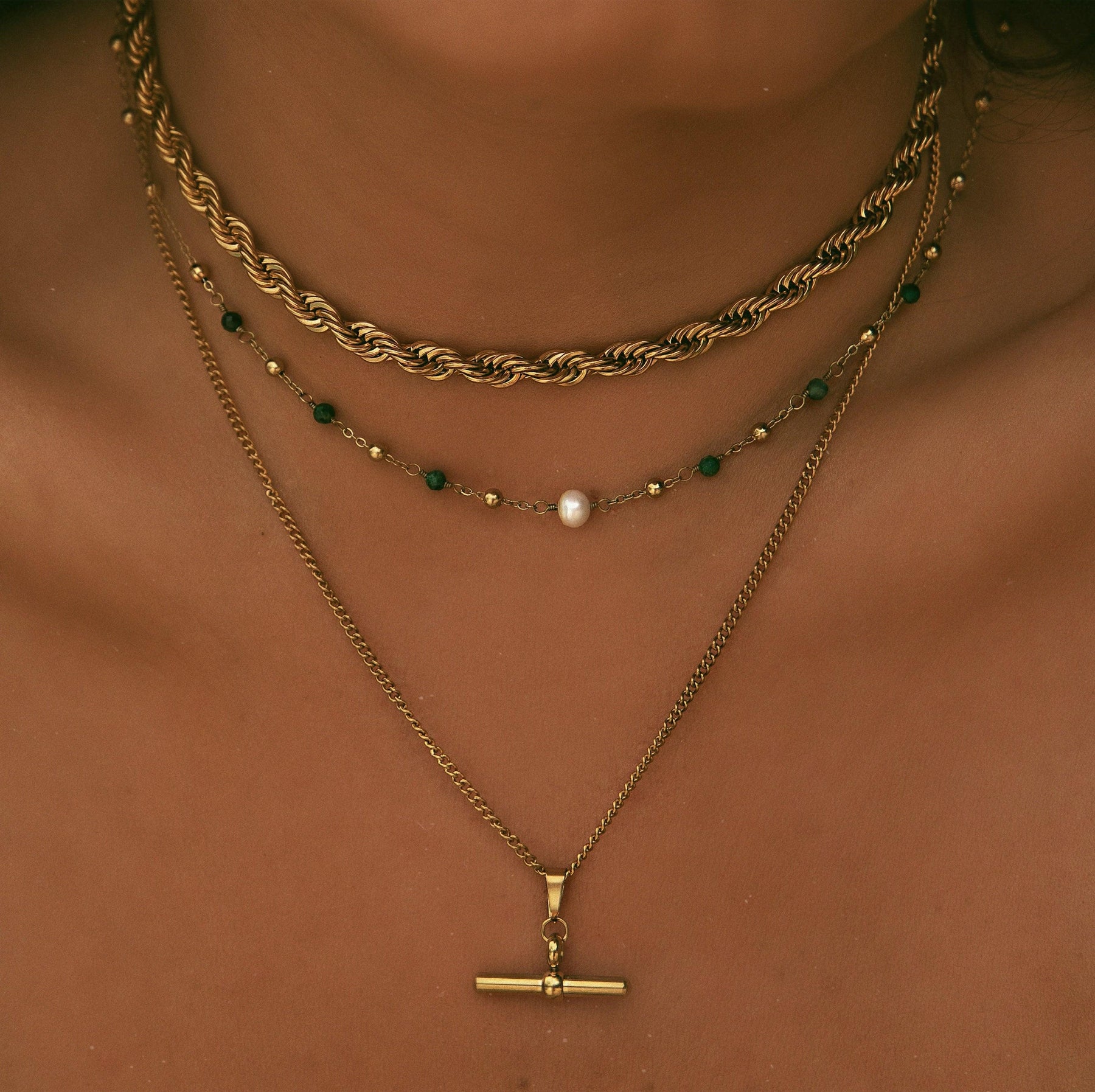 BohoMoon Stainless Steel Set Sail Tbar Necklace Gold