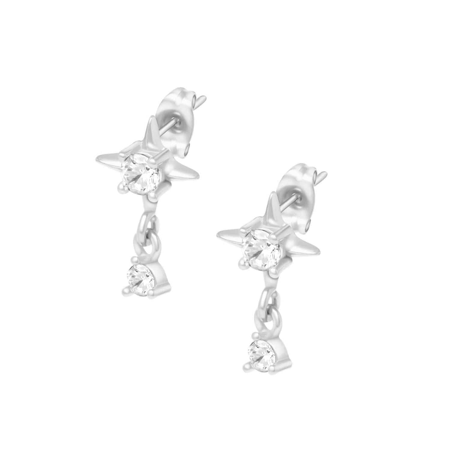 BohoMoon Stainless Steel Shooting Star Stud Earrings Silver