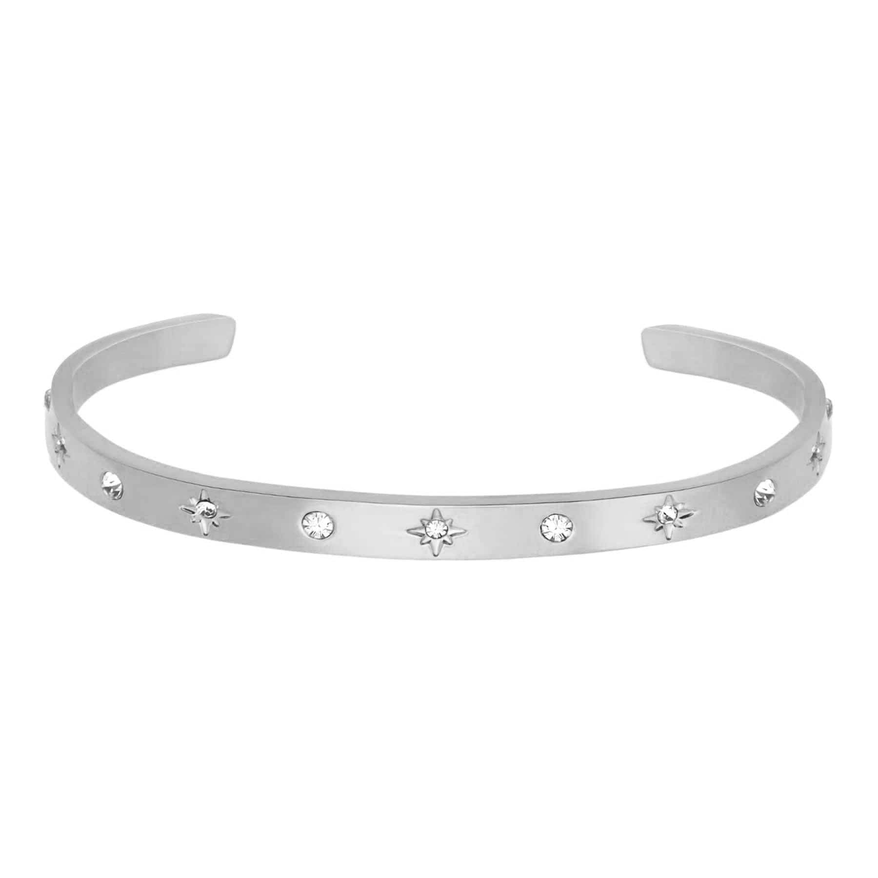 BohoMoon Stainless Steel Sparkle Cuff Bracelet Silver