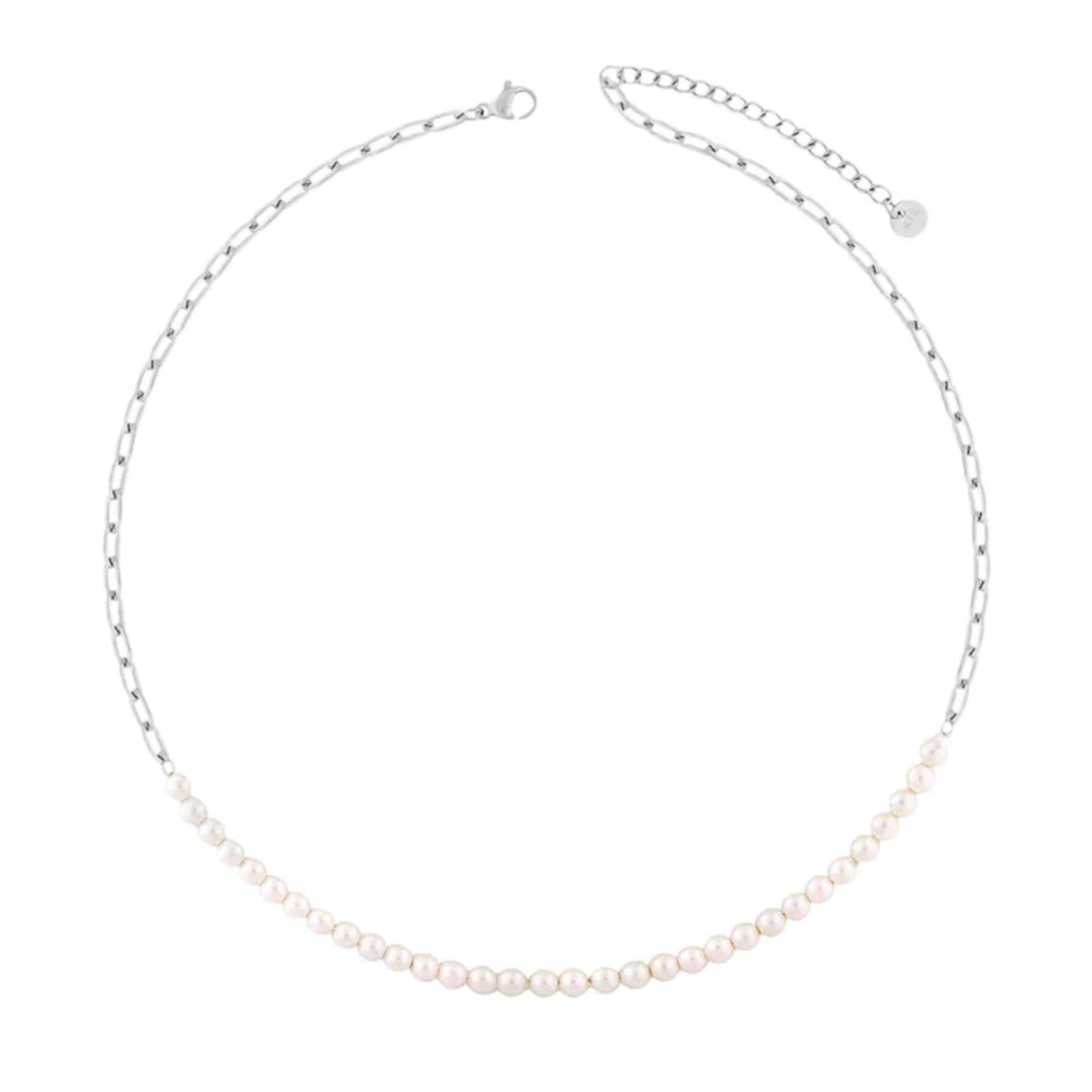 BohoMoon Stainless Steel Spring Break Pearl Necklace Silver