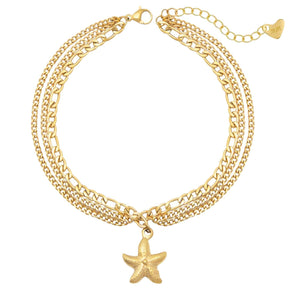 Bohomoon Stainless Steel Starfish Triple Anklet