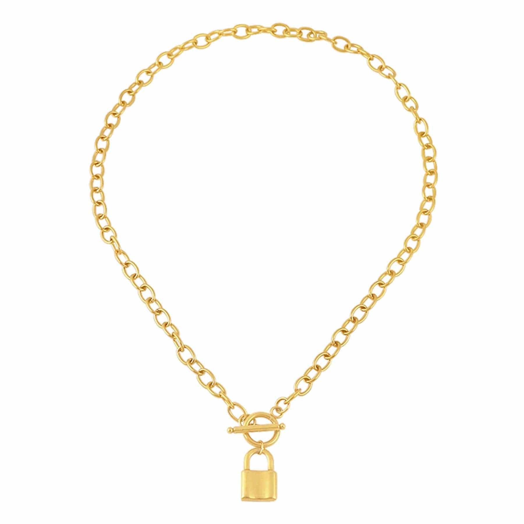 BohoMoon Stainless Steel Suki Lock Tbar Necklace Gold