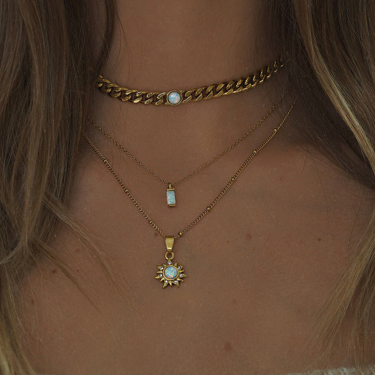 BohoMoon Stainless Steel Sunbeam Opal Necklace