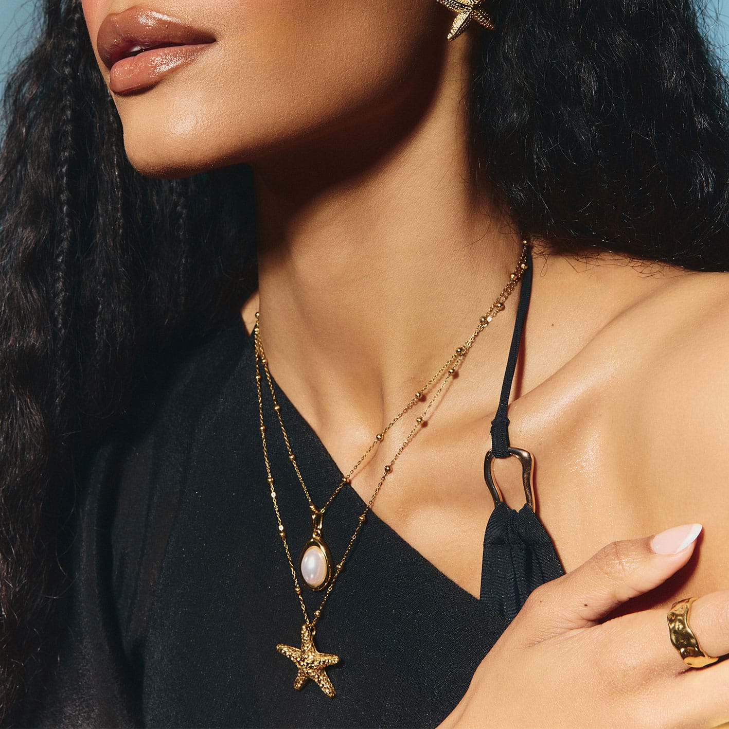 Bohomoon Stainless Steel Sunflare Pearl Necklace