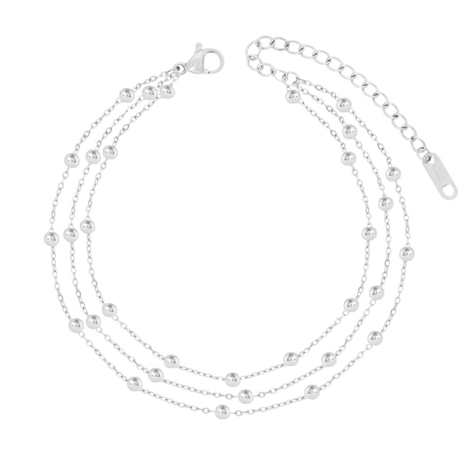 BohoMoon Stainless Steel Triple Ball Anklet Silver
