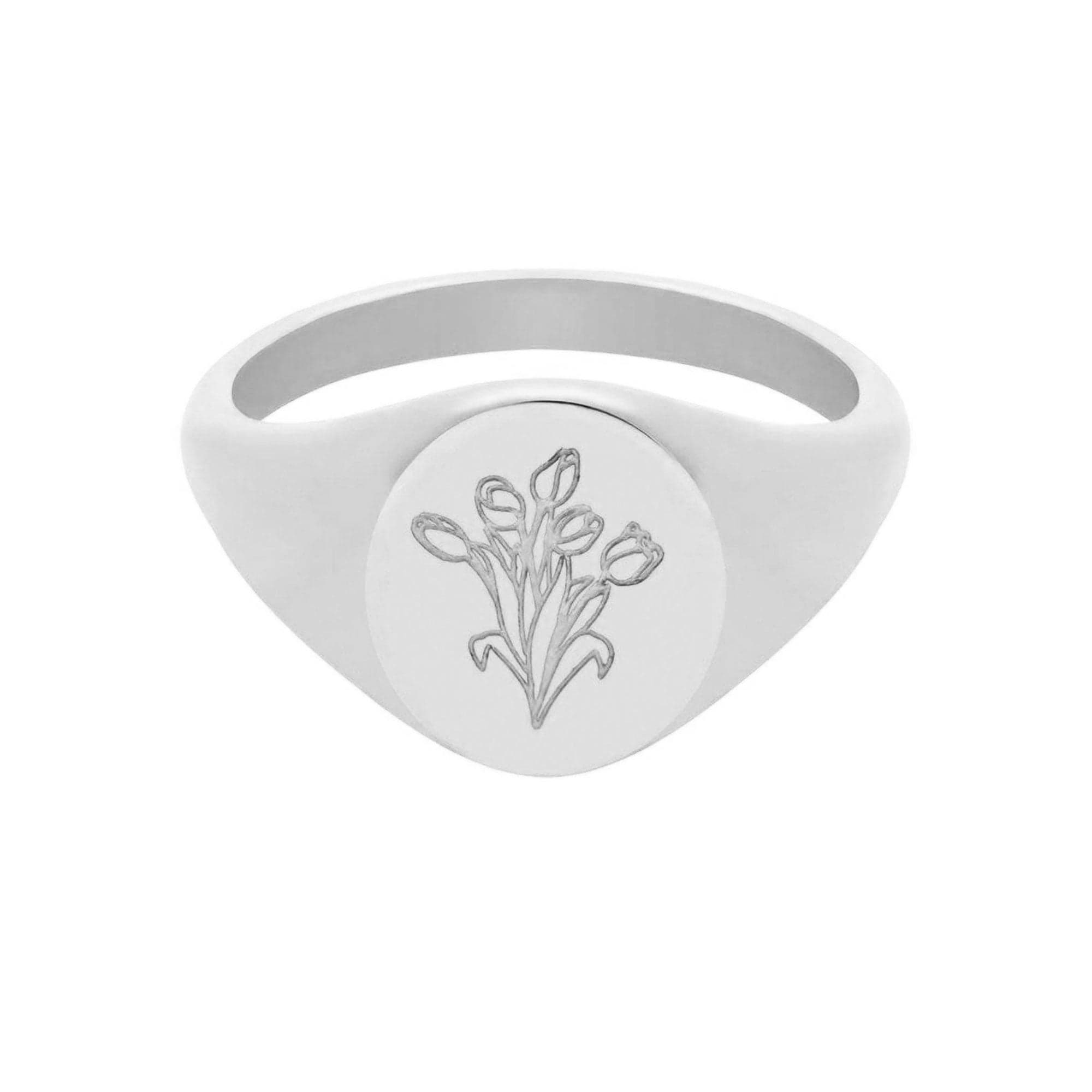 BohoMoon Stainless Steel Tulips Signet Ring Silver / US 4 / UK H / EUR 46 / (xxsmall)