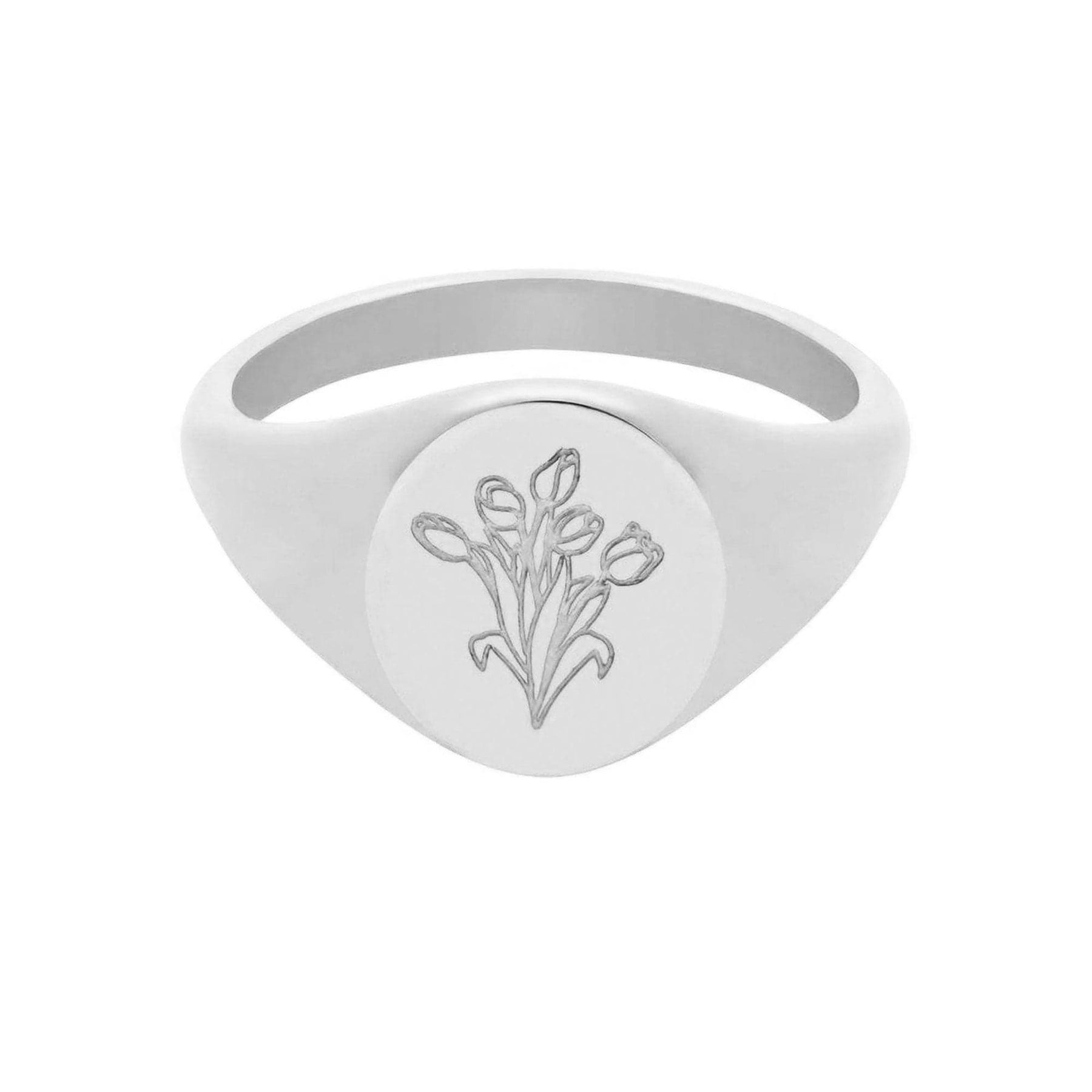 BohoMoon Stainless Steel Tulips Signet Ring Silver / US 4 / UK H / EUR 46 / (xxsmall)