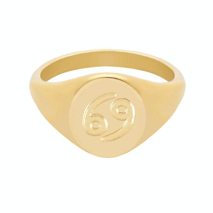 BohoMoon Stainless Steel Twilight Zodiac Signet Ring Gold / Capricorn / US 6 / UK L / EUR 51 (small)