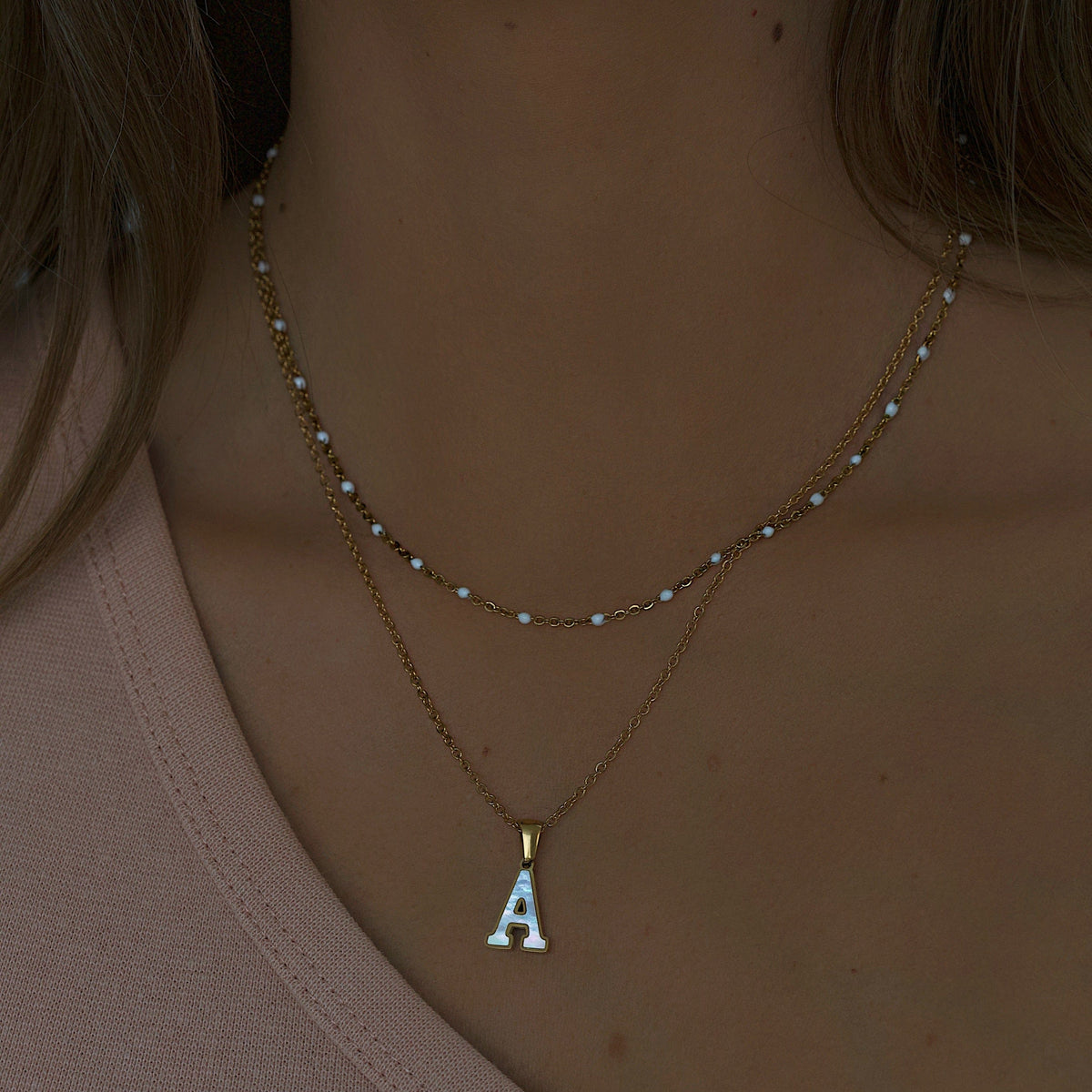 BohoMoon Stainless Steel Varsity Pearl Initial Necklace