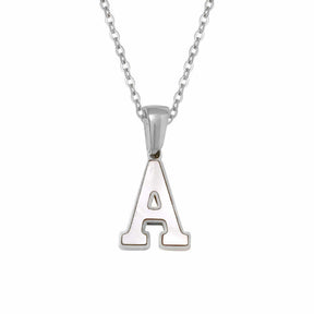 BohoMoon Stainless Steel Varsity Pearl Initial Necklace Silver / A