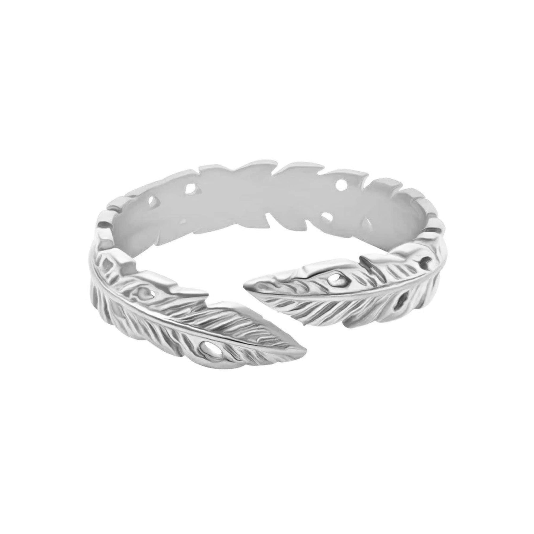 BohoMoon Stainless Steel Wraparound Feather Ring Silver / US 4 / UK H / EUR 46 / (xxsmall)