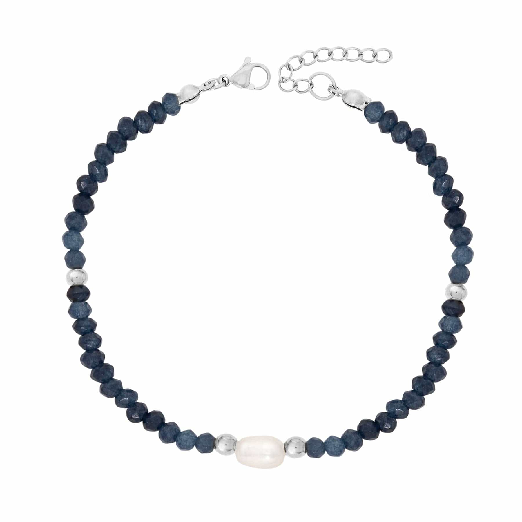 BohoMoon Stainless Steel Navy Pearl Bracelet Silver