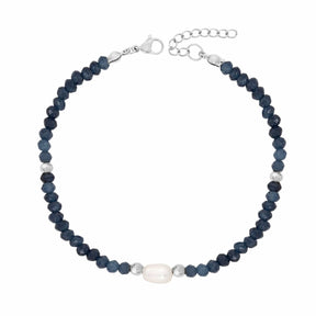 BohoMoon Stainless Steel Navy Pearl Bracelet Silver