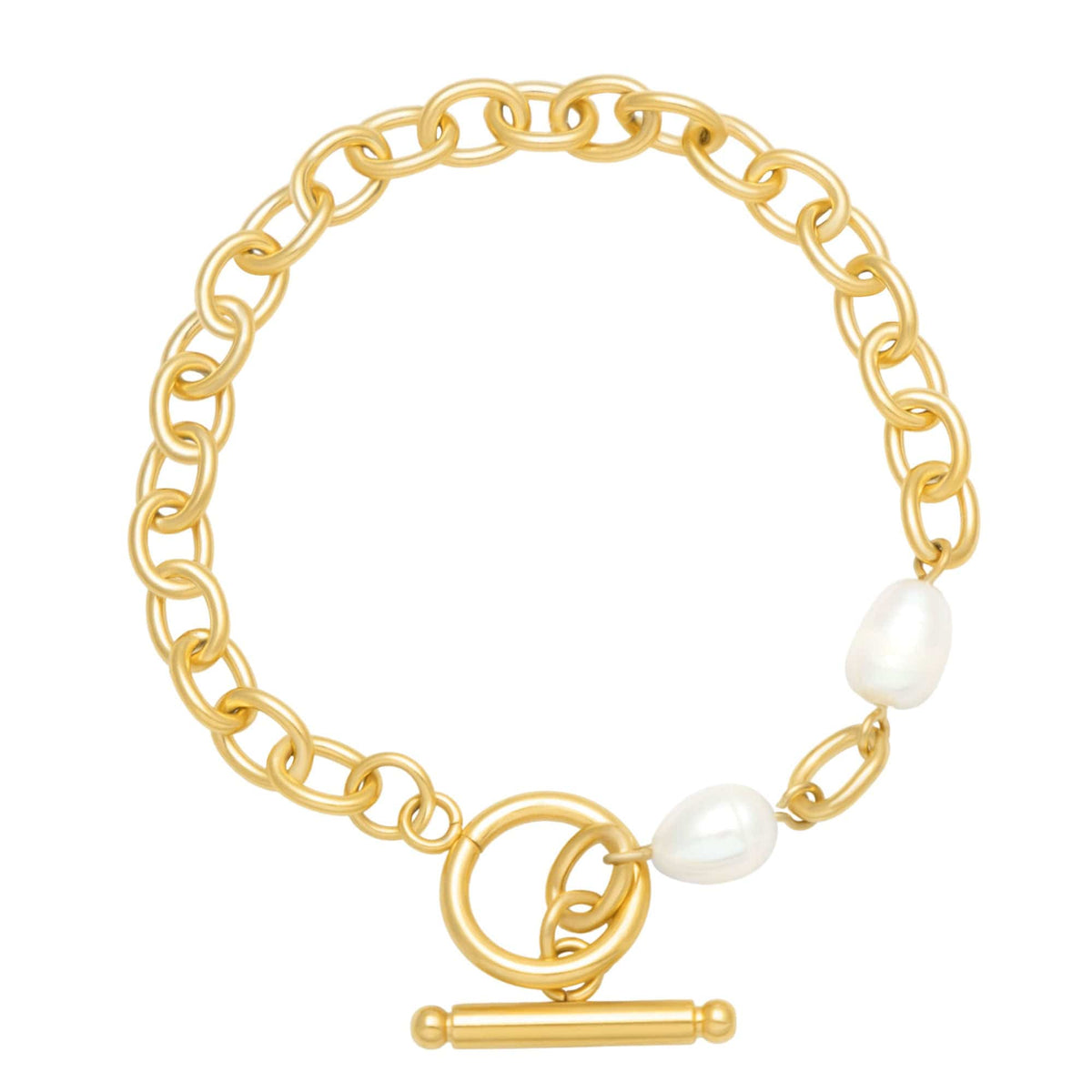 BohoMoon Stainless Steel Seaside TBar Pearl Bracelet Gold