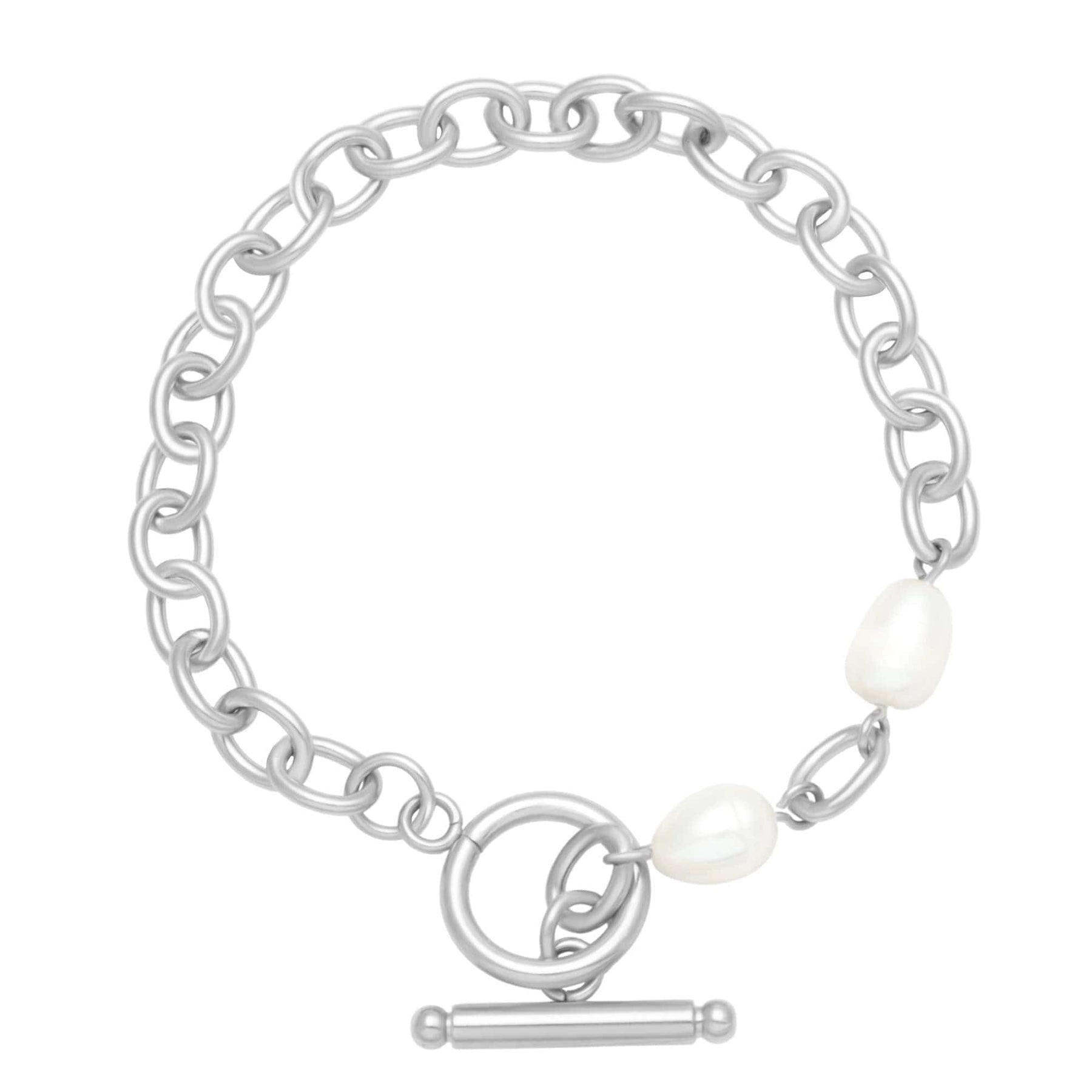 BohoMoon Stainless Steel Seaside TBar Pearl Bracelet Silver
