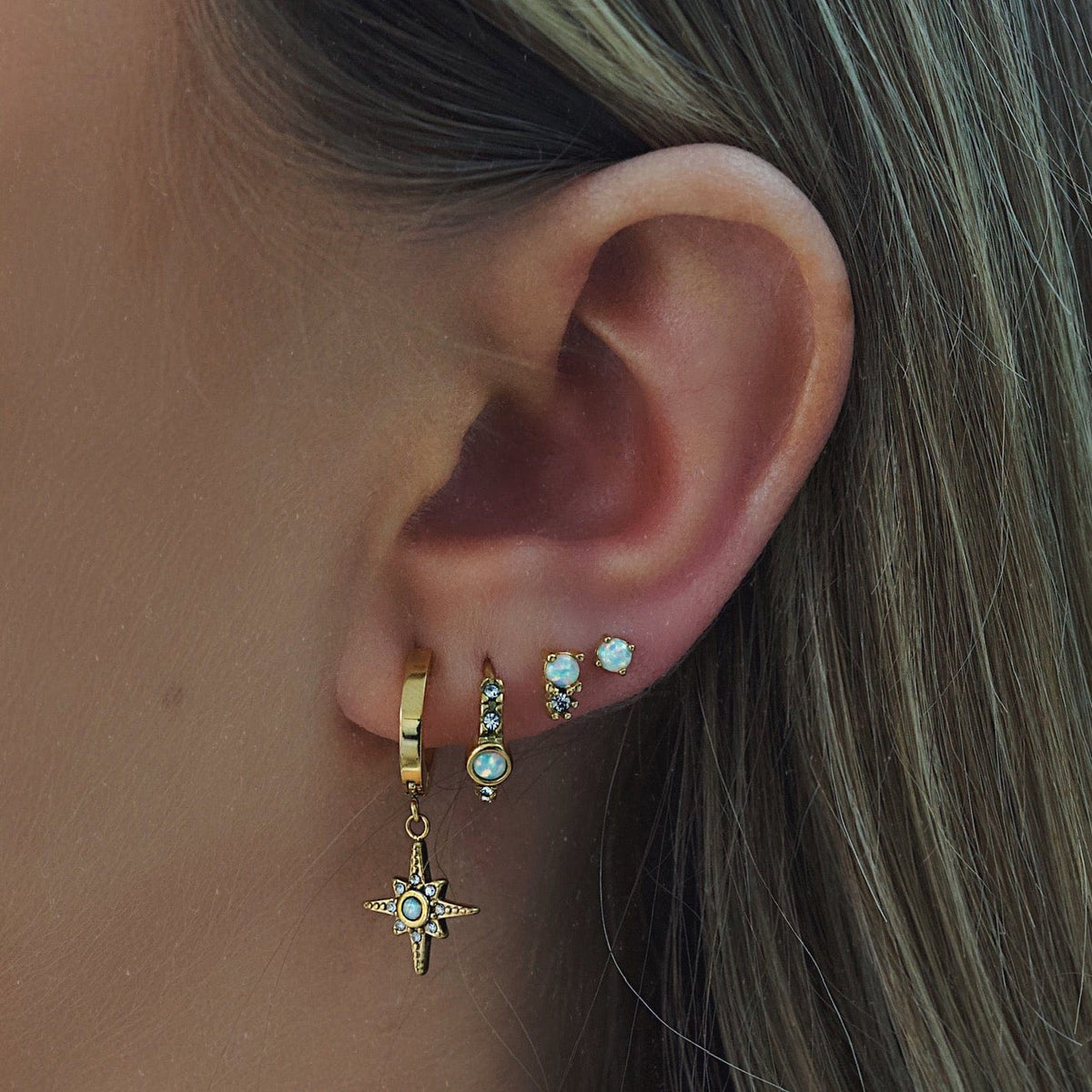 BohoMoon Stainless Steel Halo Opal Stud Earrings Gold