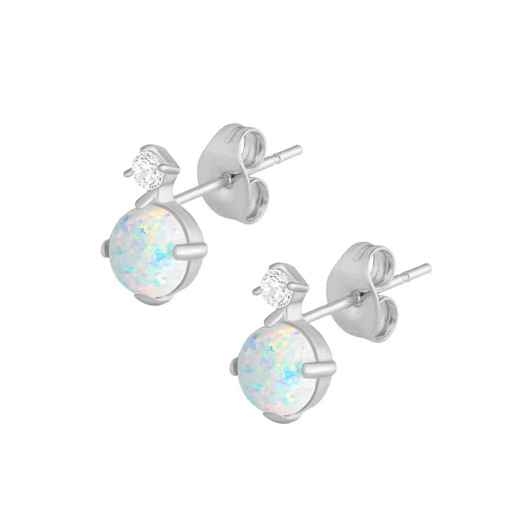 BohoMoon Stainless Steel Atlas Opal Stud Earrings Silver