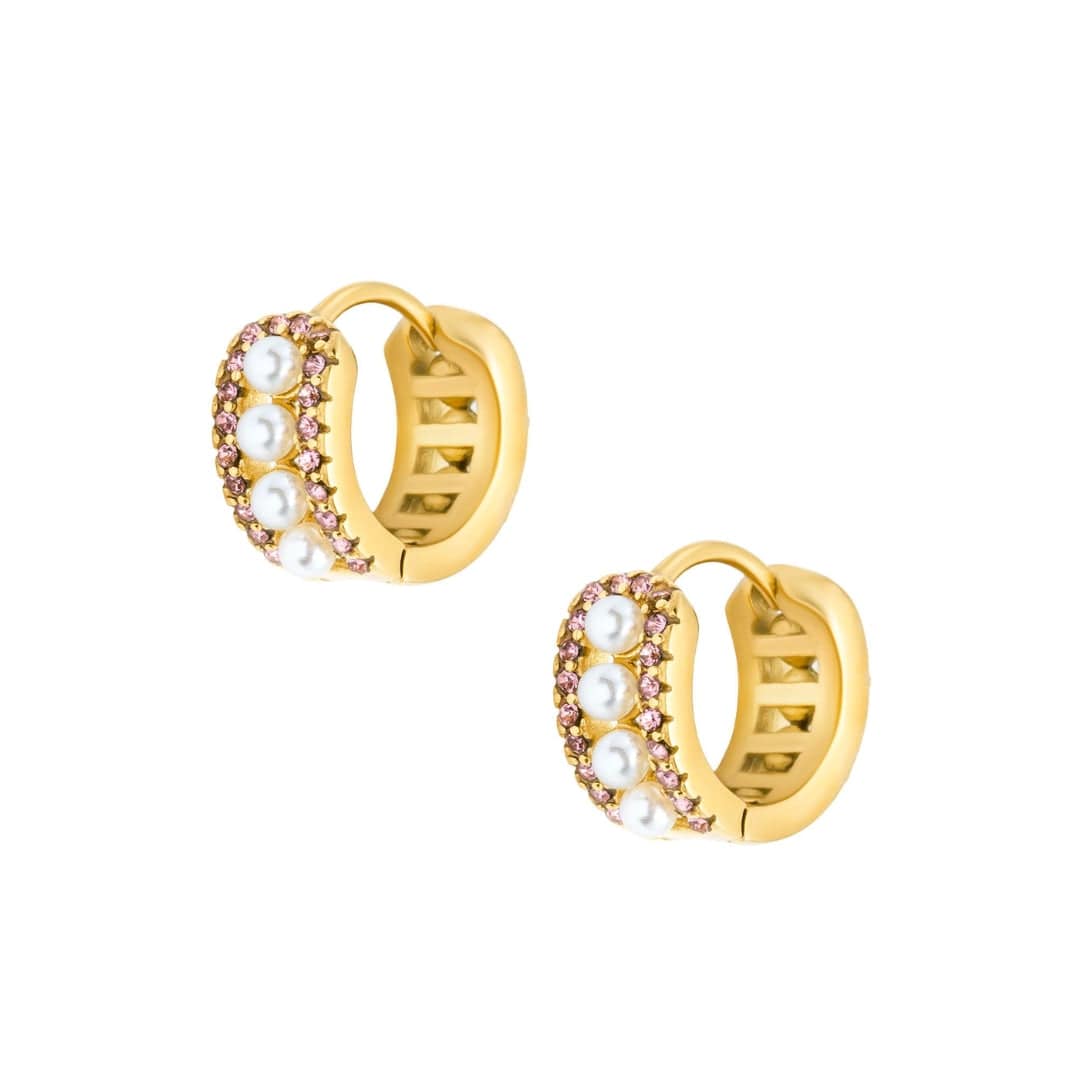 BohoMoon Stainless Steel Anshi Pearl Hoop Earrings Gold