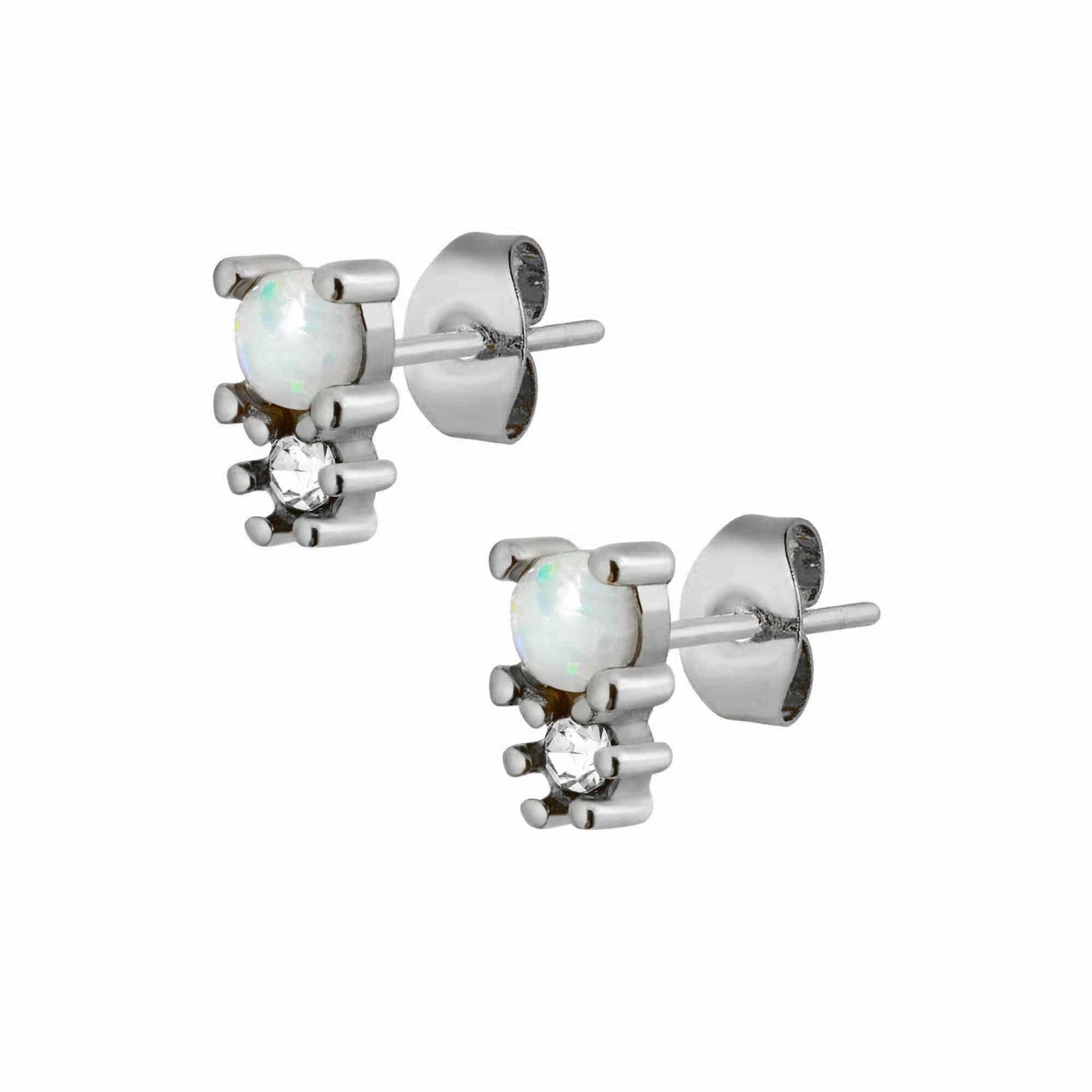 BohoMoon Stainless Steel Halo Opal Stud Earrings Silver