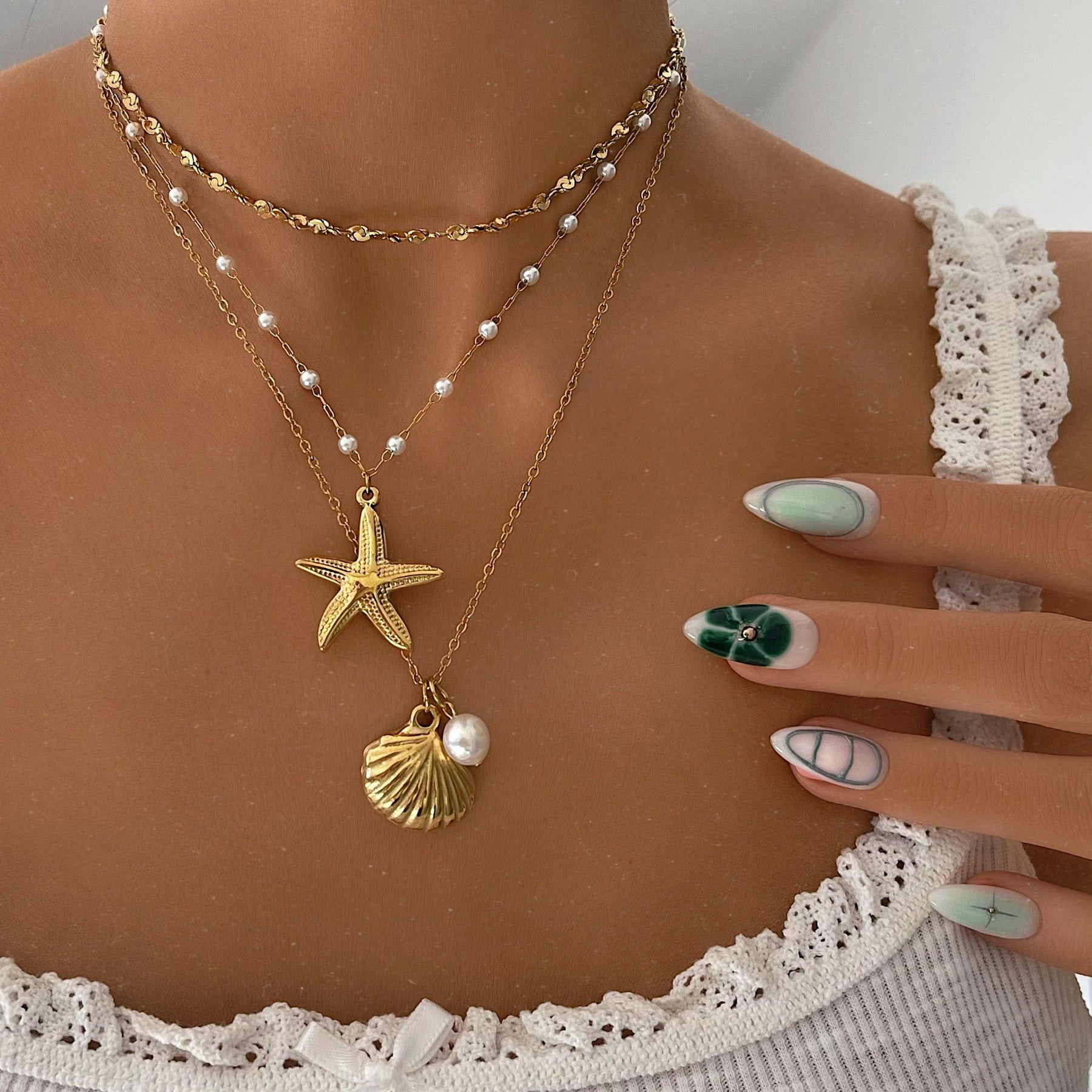 Bohomoon Stainless Steel Maribel Starfish Pearl Necklace