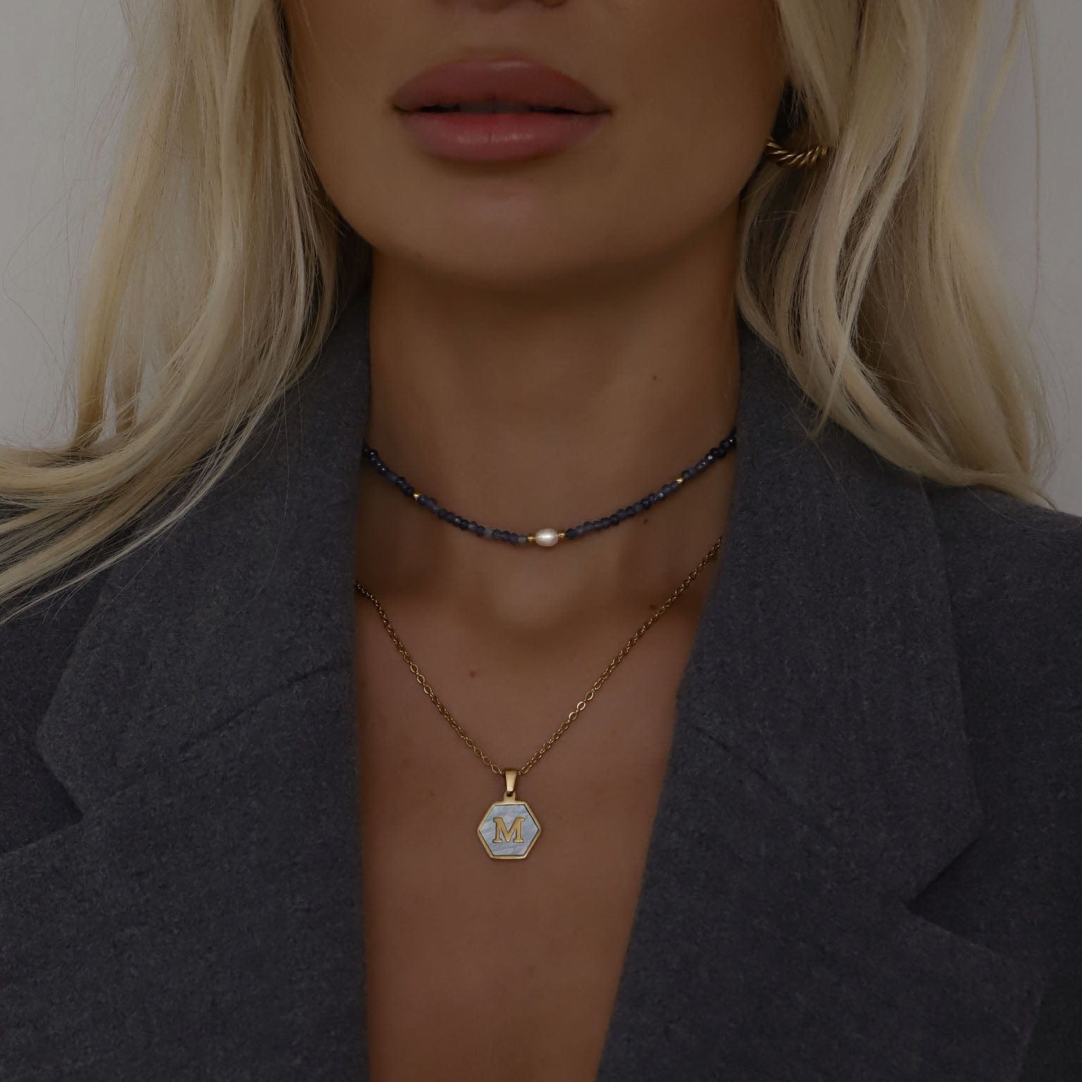 BohoMoon Stainless Steel Navy Pearl Choker