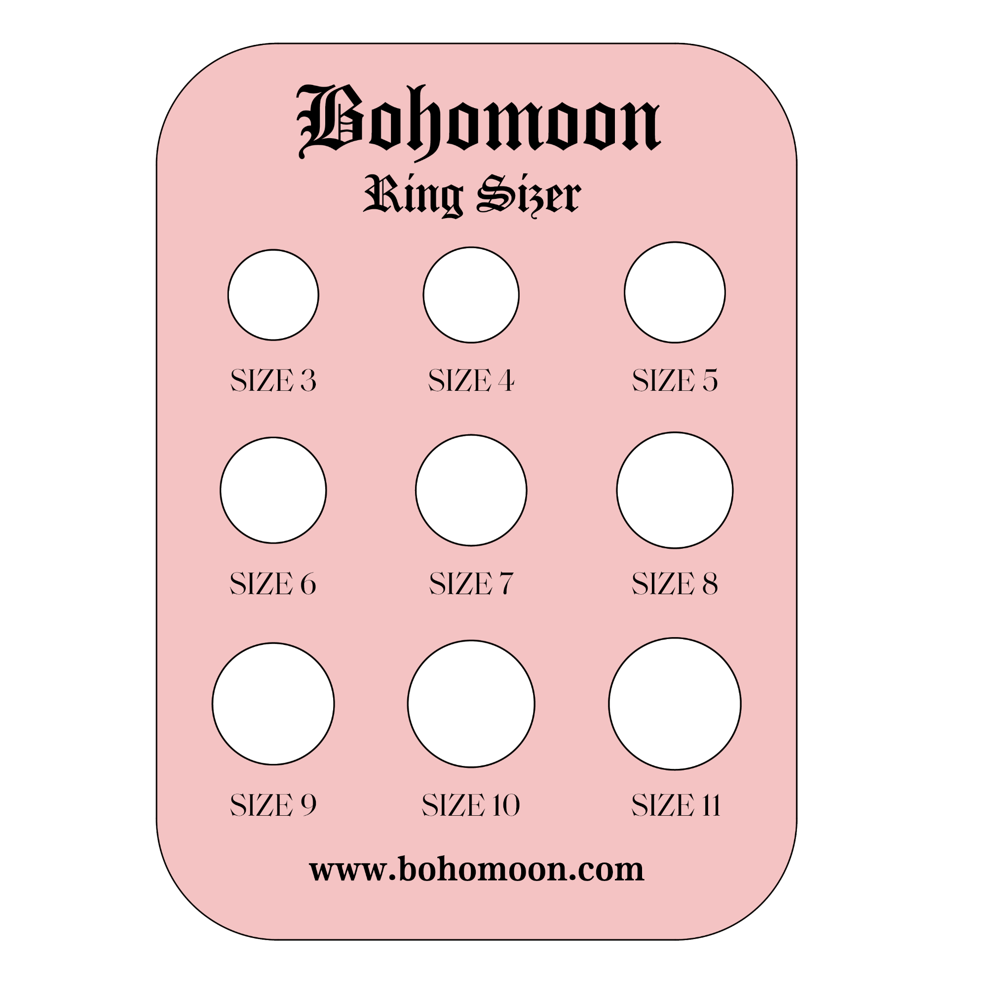 Bohomoon Stainless Steel Ring Sizer Card