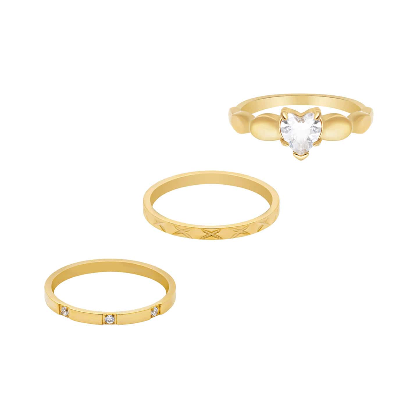Bohomoon Stainless Steel Trending Ring Bundle Gold
