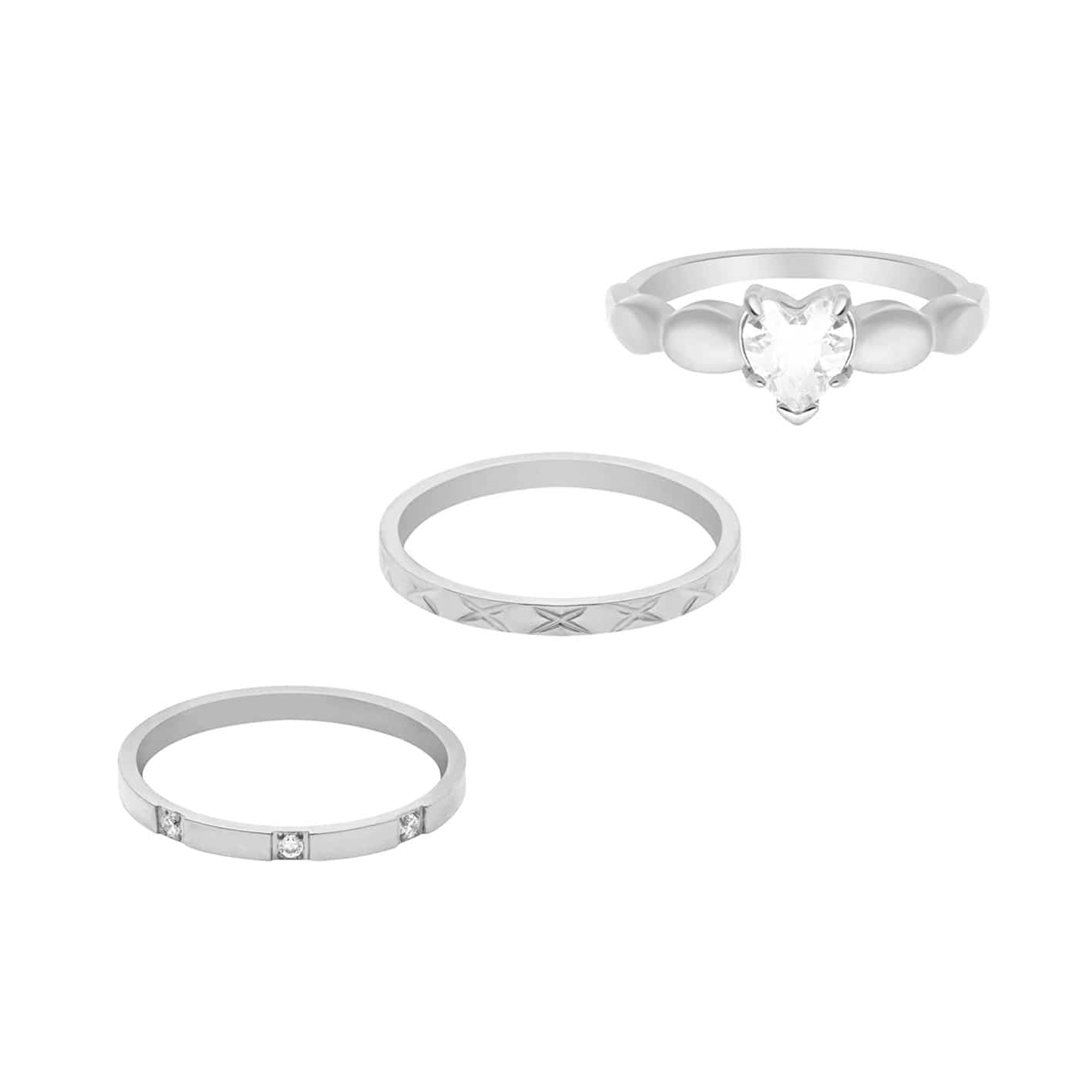 Bohomoon Stainless Steel Trending Ring Bundle Silver